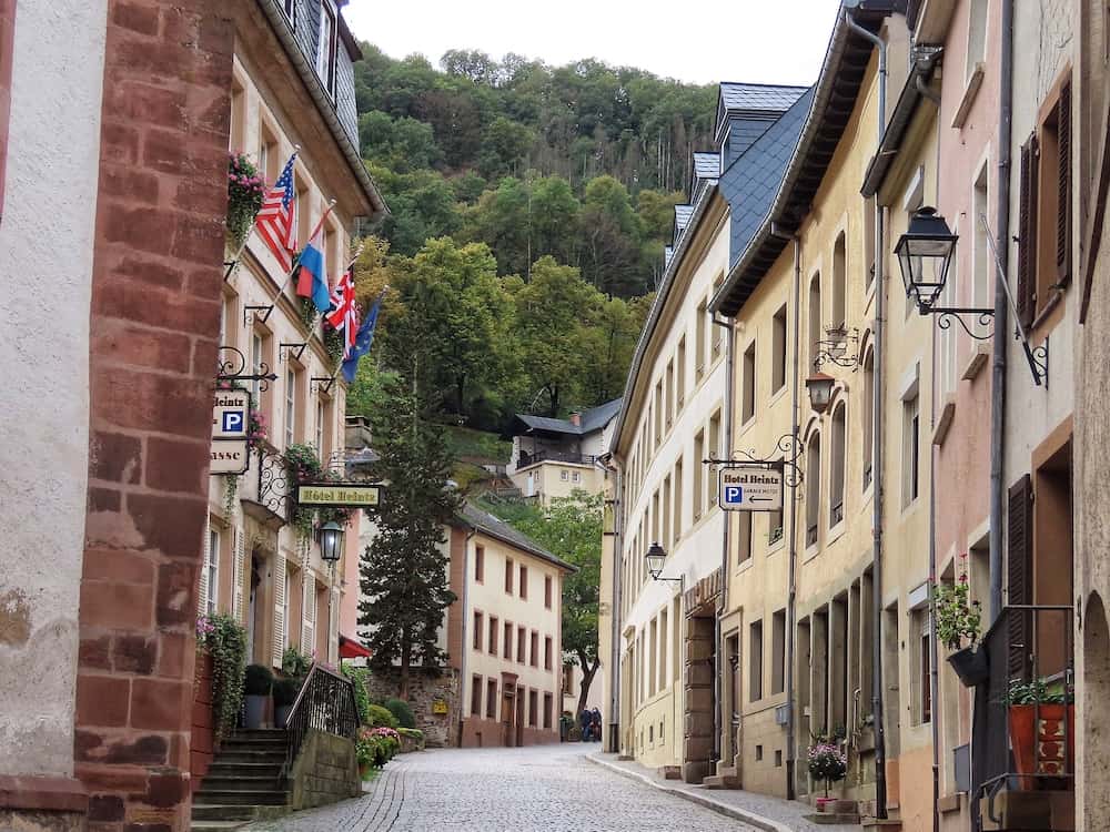 Medieval houses and narrow street of old town in Vianden, Luxembourg 