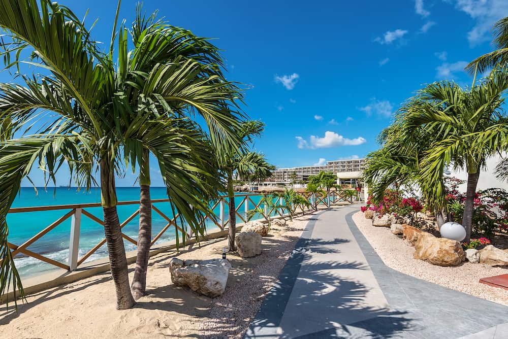 Maho beach, Saint Martin - Path to the Tortuga Beach Cafe near the famous Maho beach in famous touristic destination.