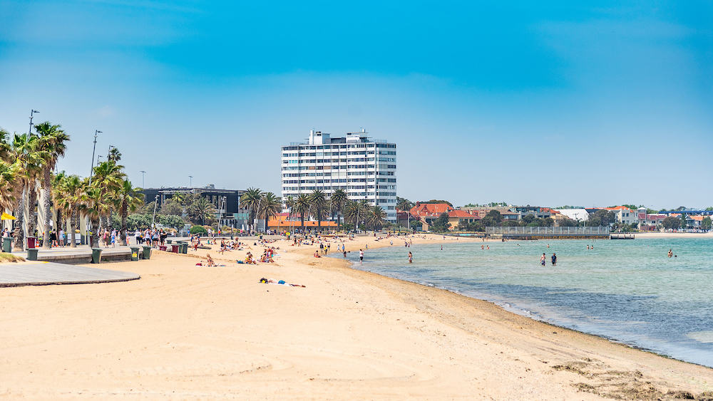 Melbourne, Victoria Australia - St Kilda Beach is a beach located in St Kilda, Port Phillip, 6 kilometres south from the Melbourne city centre. It is Melbourne's most famous beach.