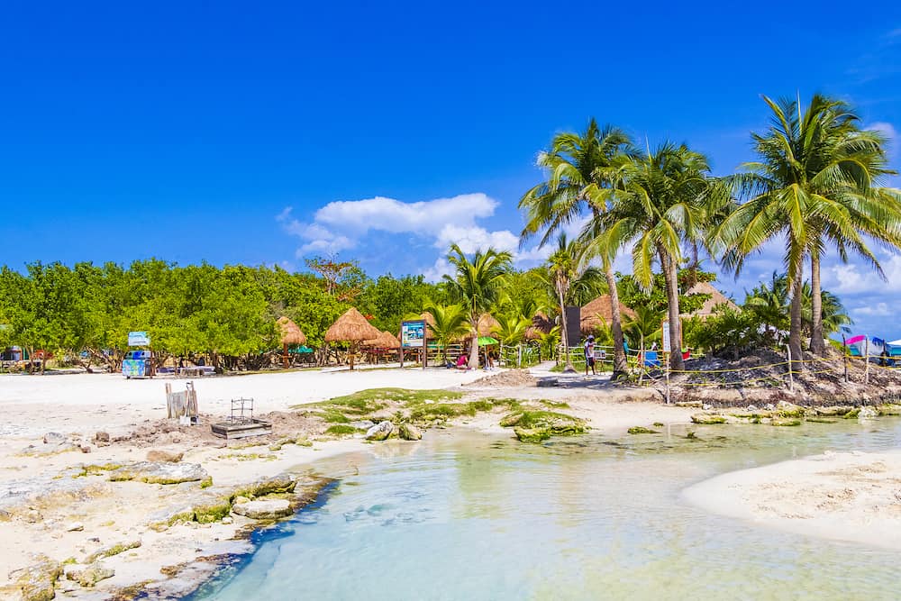 Playa del Carmen. Tropical mexican beach and cenote panorama view from Punta Esmeralda in Playa del Carmen Mexico.