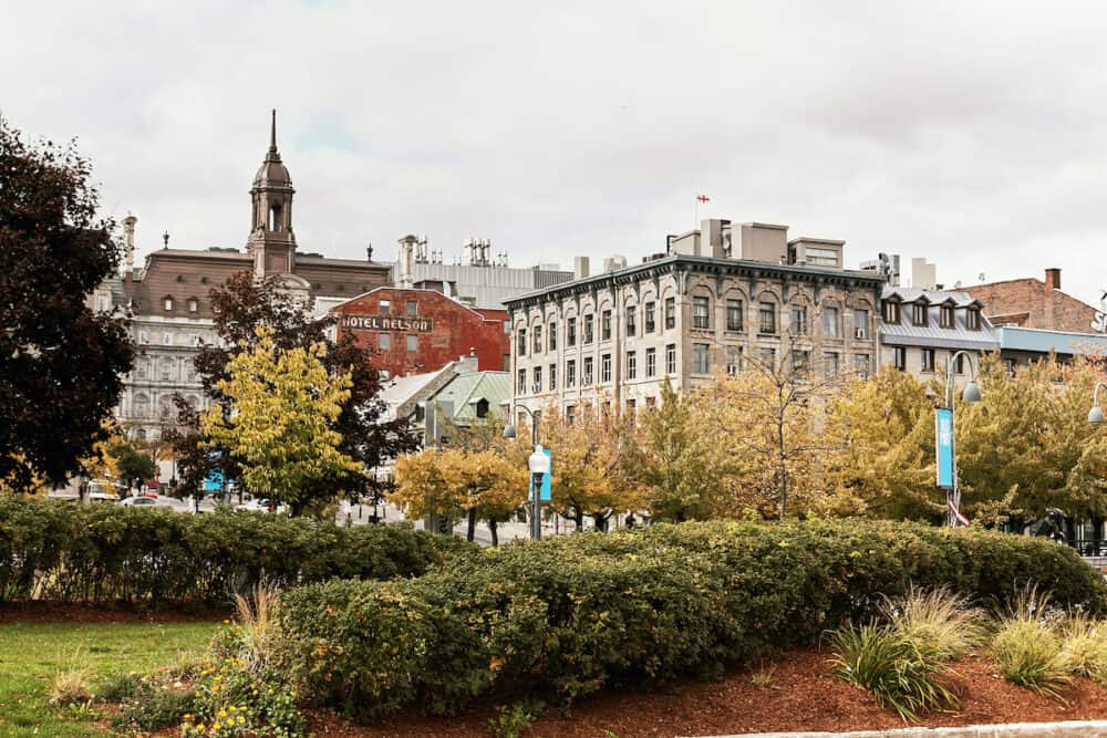 Montreal, Quebec - Place Jacques Cartier Square in Old Montreal on a cloudy fall day in Montreal, Quebec