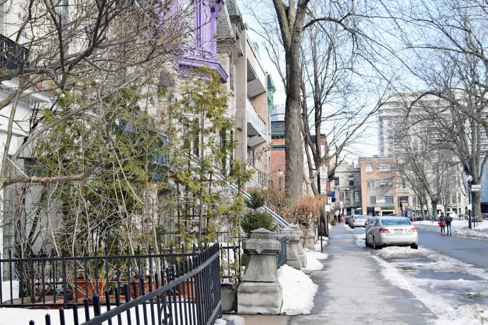 MONTREAL QUEBEC CANADA - Street during daytime in the Plateau neighborhood of Montreal in the winter