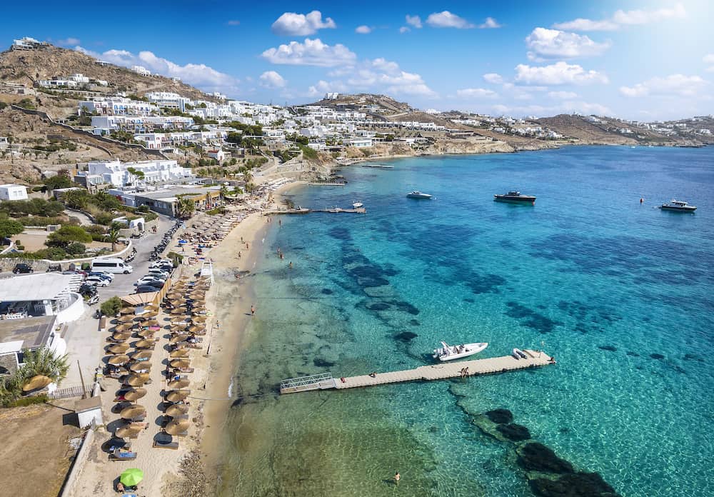 The beautiful beach of Agios Ioannis on the island of Mykonos