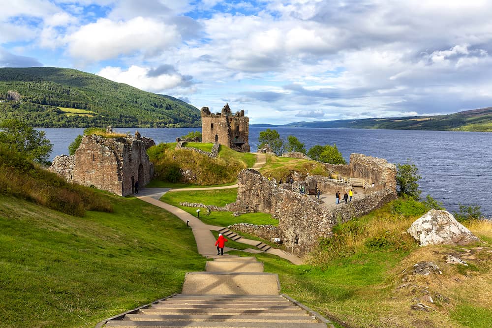Ruins of Urquhart Castle along Loch Ness, Scotland, Great Britain