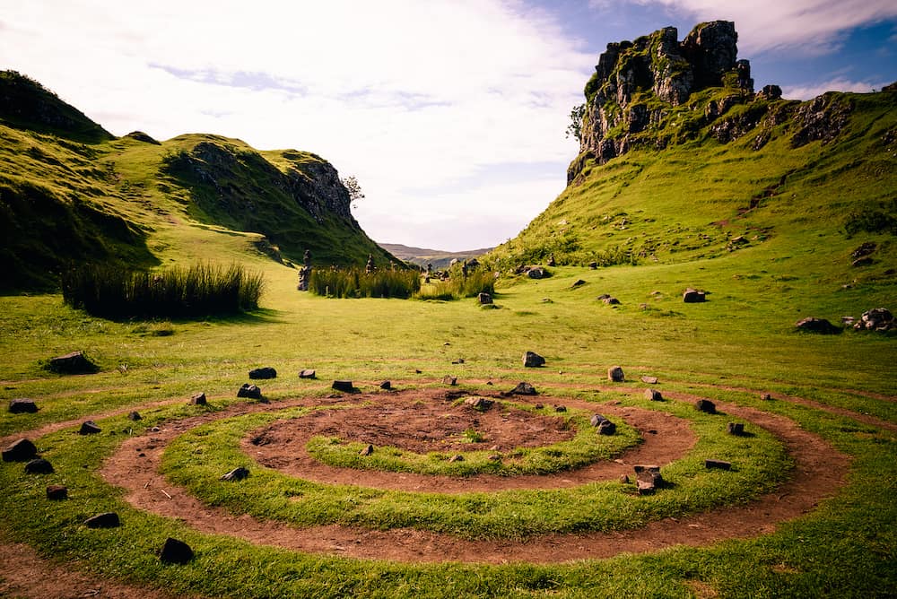 The magic spiral at the center of the Mystic Fairy Glen in the Isle of Skye Scotland