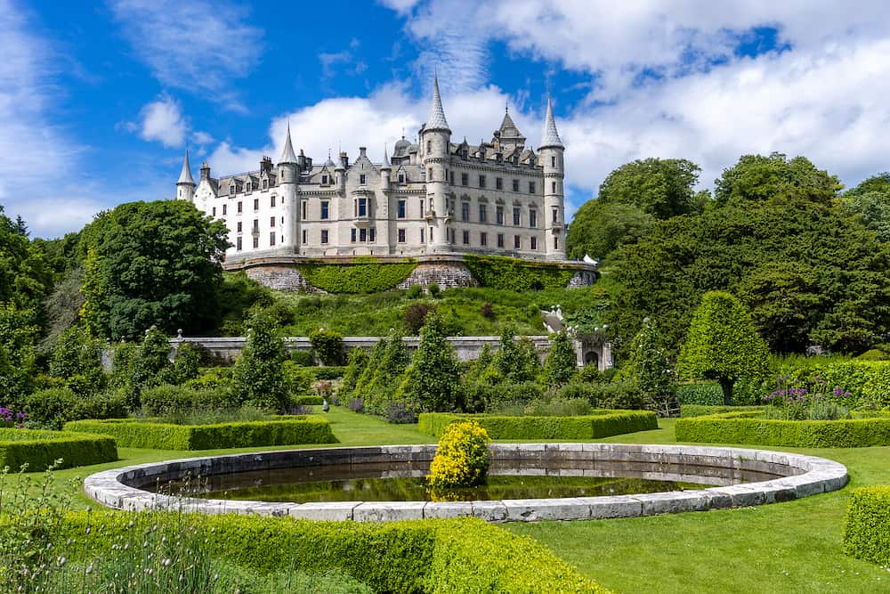 Golspie, United Kingdom - view of Dunrobin Castle and Gardens in the Scottish Highlands