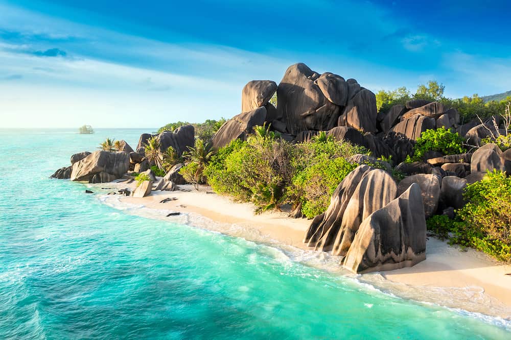 Anse Source DArgent - the most beautiful beach of Seychelles. La Digue Island, Seychelles