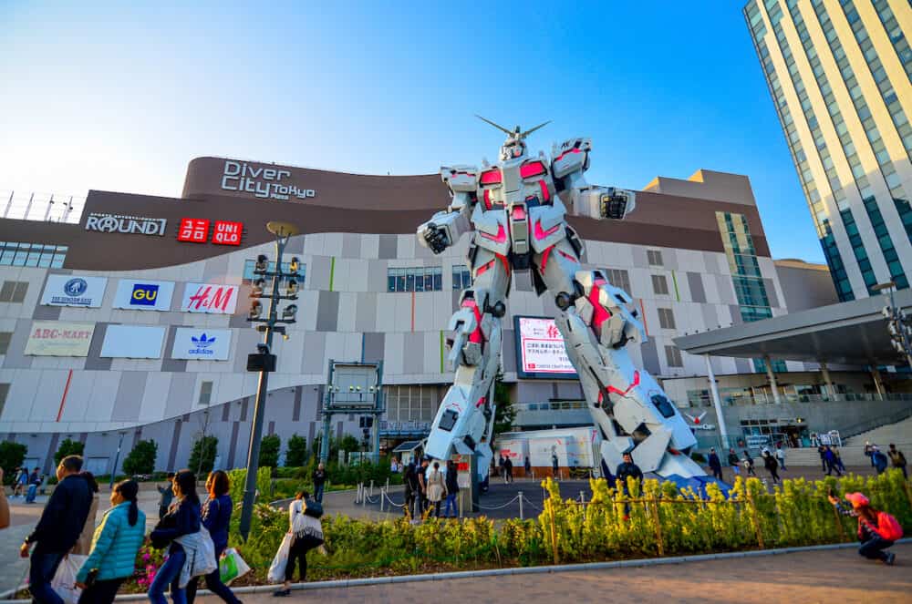 Tokyo, Japan - Life size Unicorn Gundam in front of Diver City Mall in Odaiba, Tokyo, Japan
