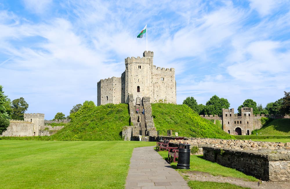 Exterior of Cardiff Castle in Wales, United Kingdom