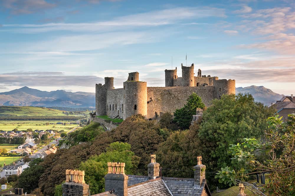 Harlech Wales United Kingdom - View of Harlech Castle in North Wales at sunrise
