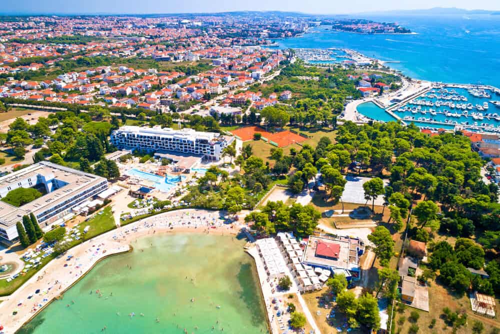 Borik bay and town of Zadar aerial view, Dalmatia region of Croatia