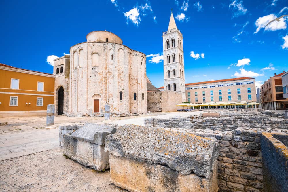 Zadar historic square and cathedral of st Donat view, Dalmatia region of Croatia
