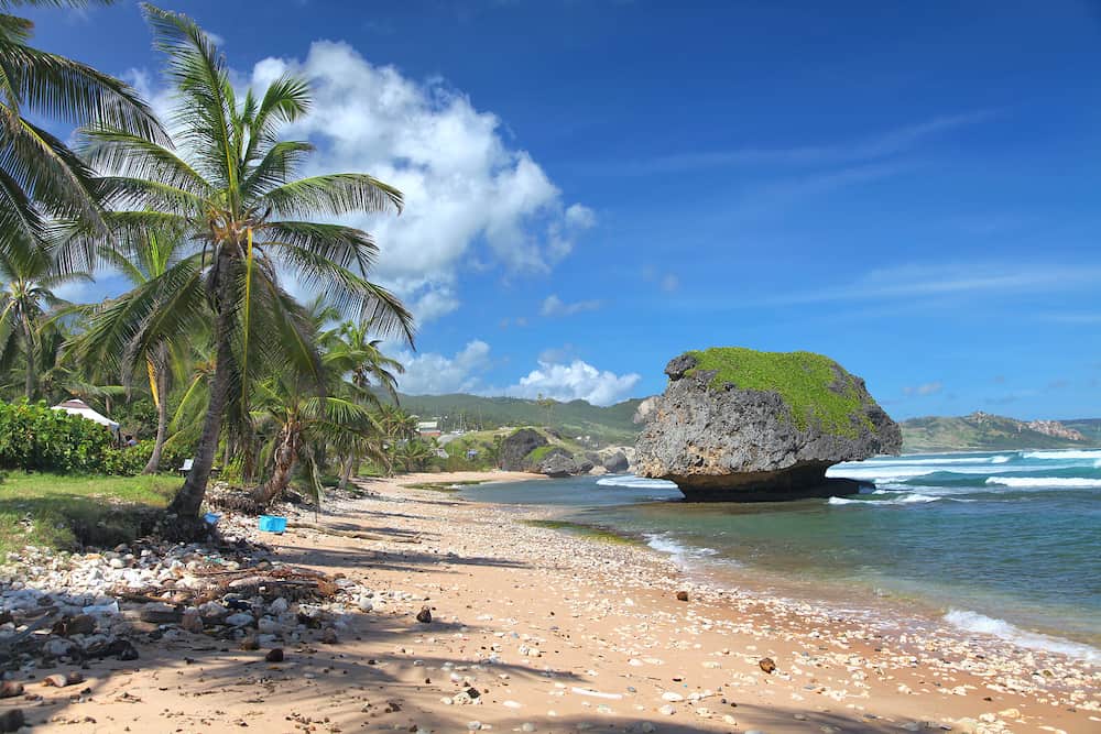 A lonely beach at Bathsheba, on the Atlantic side of Barbados, Lesser Antilles