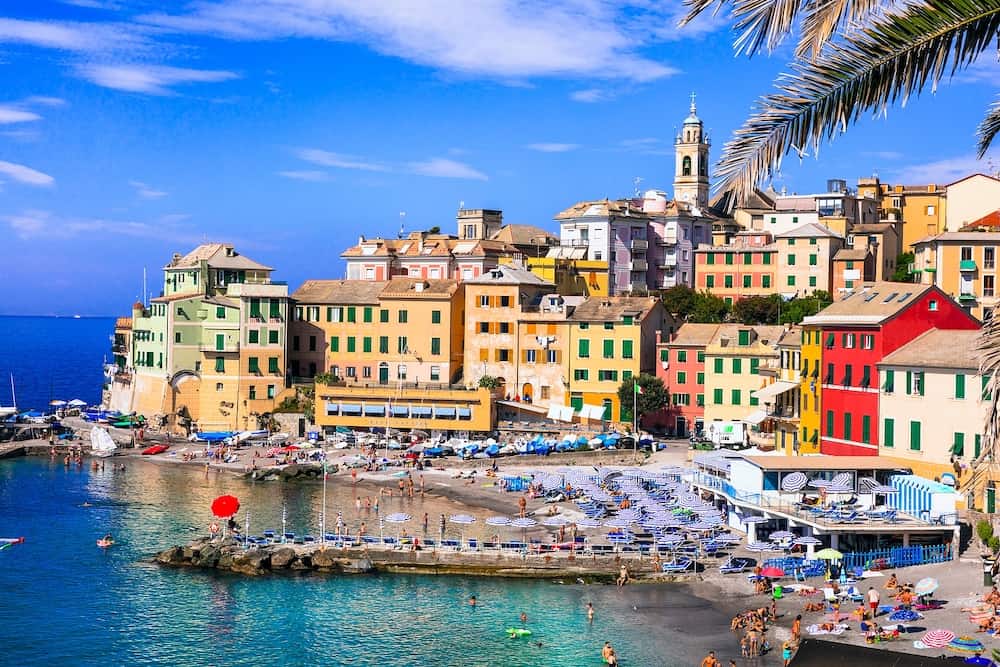 Most colorful coastal towns near Genova - beautiful Bogliasco village in Liguria with nice beach. Italy summer destinations