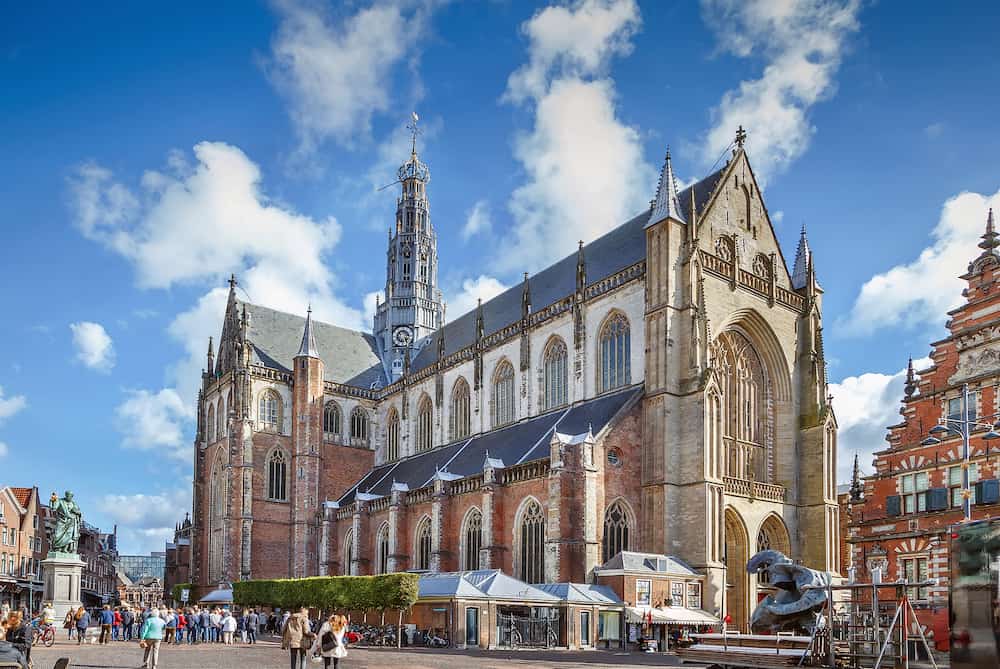 The Grote Markt in Haarlem with Church of Saint Bavo, Netherlands
