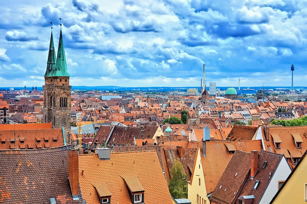 Nuremberg, Germany, view over the historic Old Town from the castle with church spires
