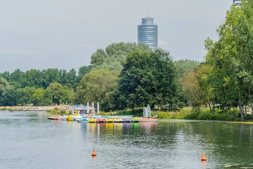 Public Park Business-Tower Lake River Nuremberg Summer