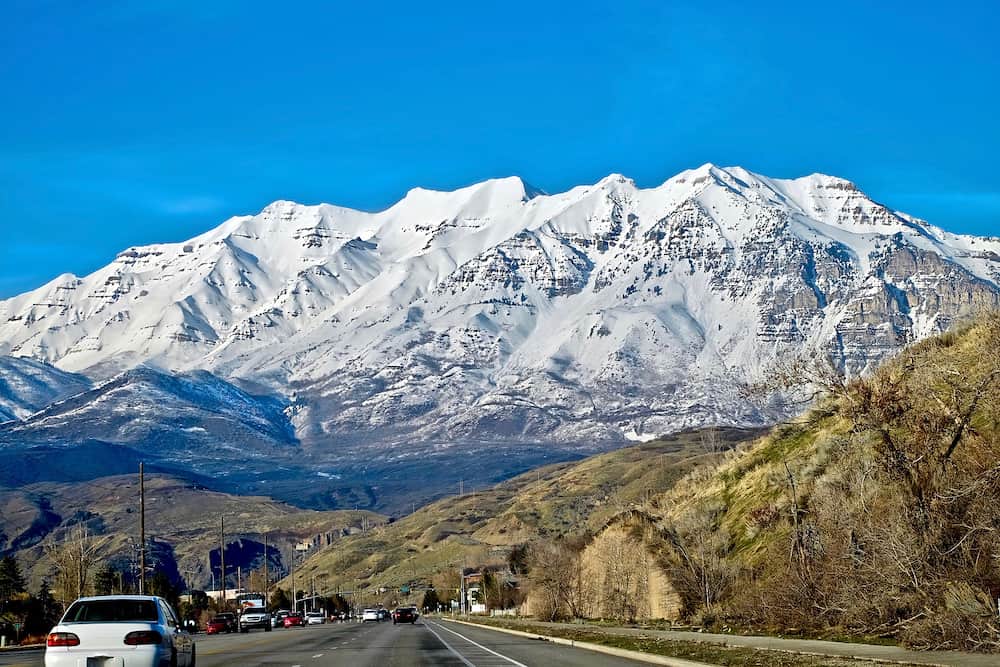 Salt Lake City road trip to Park City ski resort in winter. Utah. United States.
