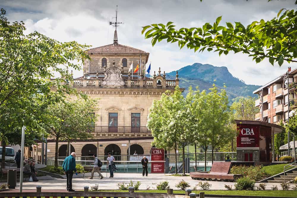 Irun, Spain - View of the Carlos Blanco Aguinaga Library and City Hall in the city center on a spring day