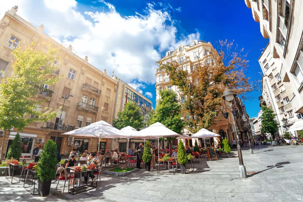 Belgrade, Serbia- Cafe and terrace on Tsar Lazar street in Old Town of Belgrade