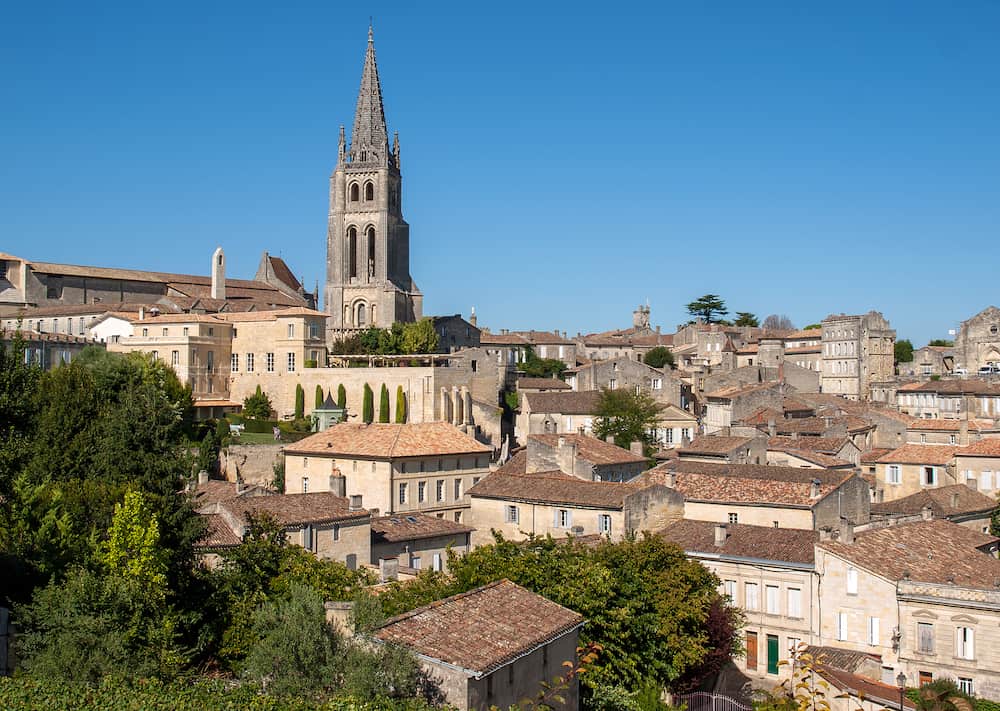 St Emilion, France - Panoramic view of St Emilion, France. St Emilion is one of the principal red wine areas of Bordeaux and very popular tourist destination.