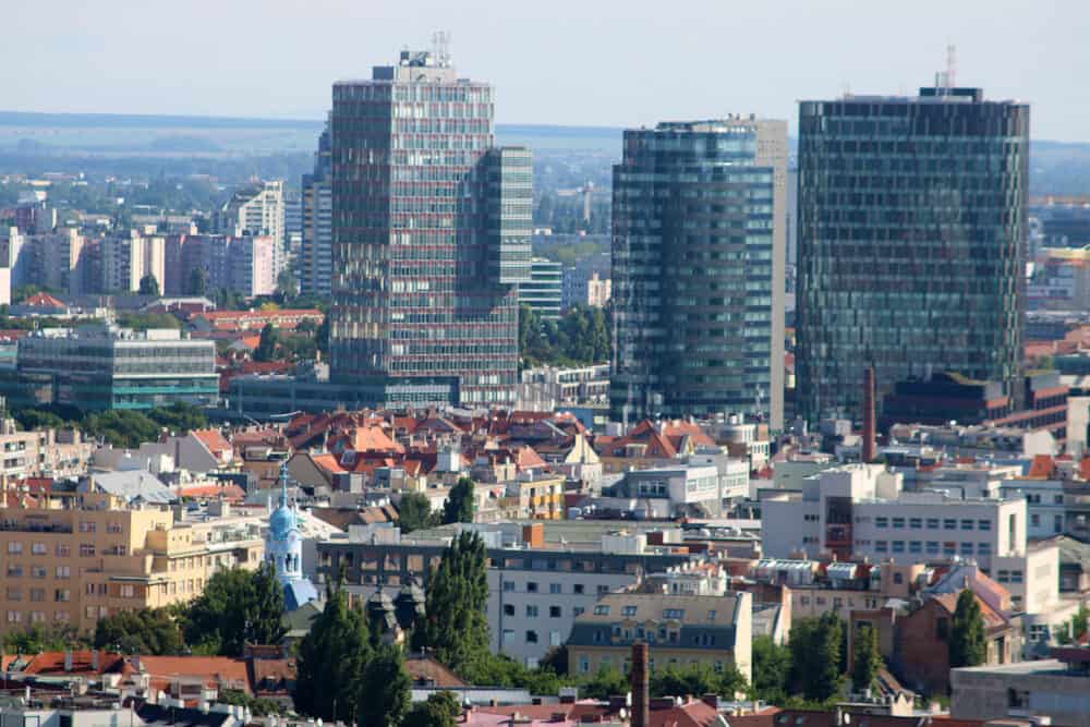 Bratislava Slovakia - Skyline of New Downtown buildings. View from SNP observation deck