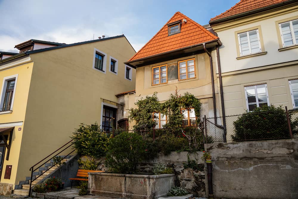 Traditional apartment buildings in Cesky Krumlov, South Bohemia, Czech Republic