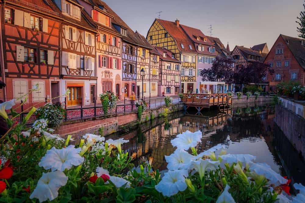 Colmar, Alsace, France. Petite Venice, water canal, and traditional half timbered houses. Colmar is a charming town in Alsace, France. Beautiful view of colorful romantic city Colmar with colorful house