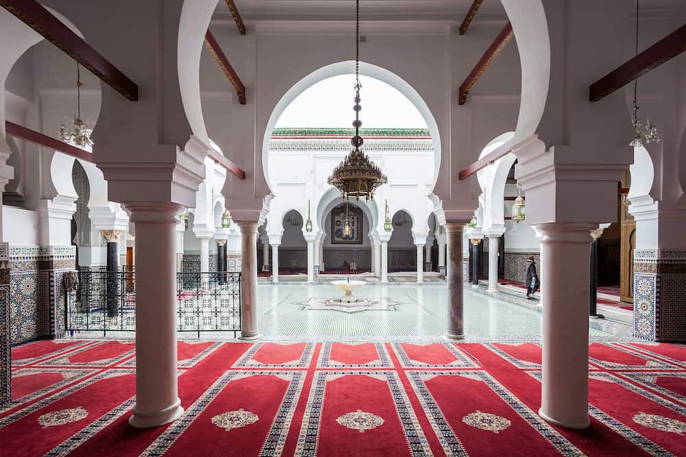 FES MOROCCO - Interior of Al Quaraouiyine (or al-Qarawiyyin) Mosque and university in Fes Morocco.