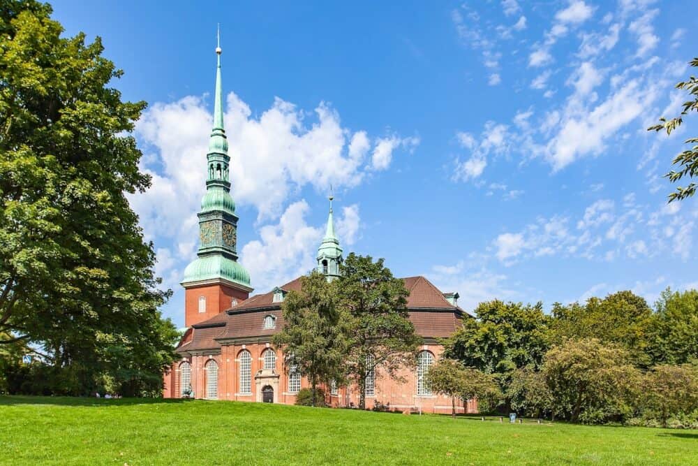 The Trinity or St. Georg Church in Hamburg, Germany. Landscaspe