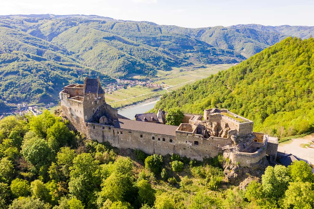 Aggstein ruin in Wachau Valley, Lower Austria. Famous old castle at the danube river.