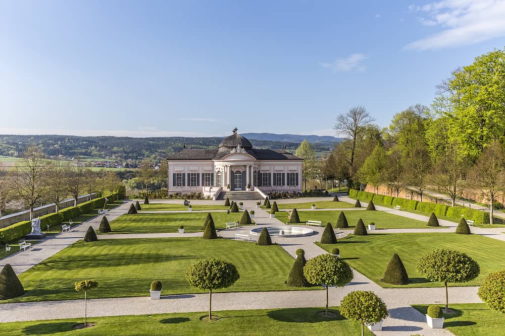 MELK AUSTRIA - stifts park with garden pavillion at famous convent in Melk Austria. The park with pavillion was built in 1747 by Franz Munggenast.