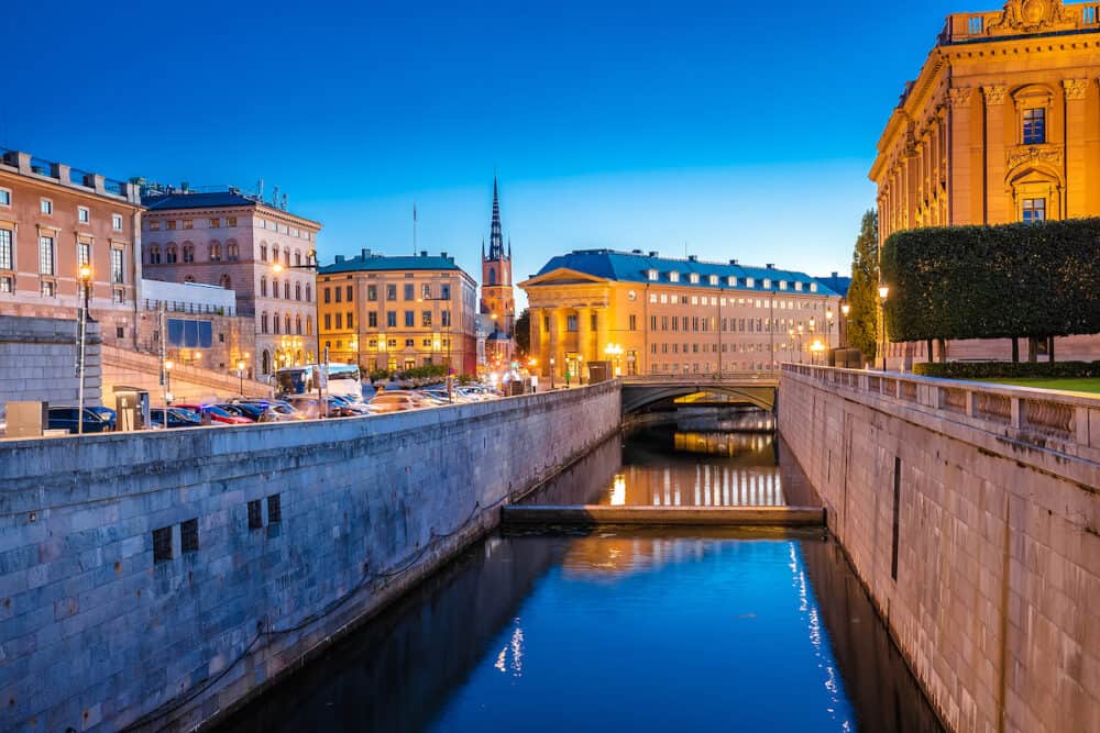 Stockholm historic city center evening view, capital of Sweden
