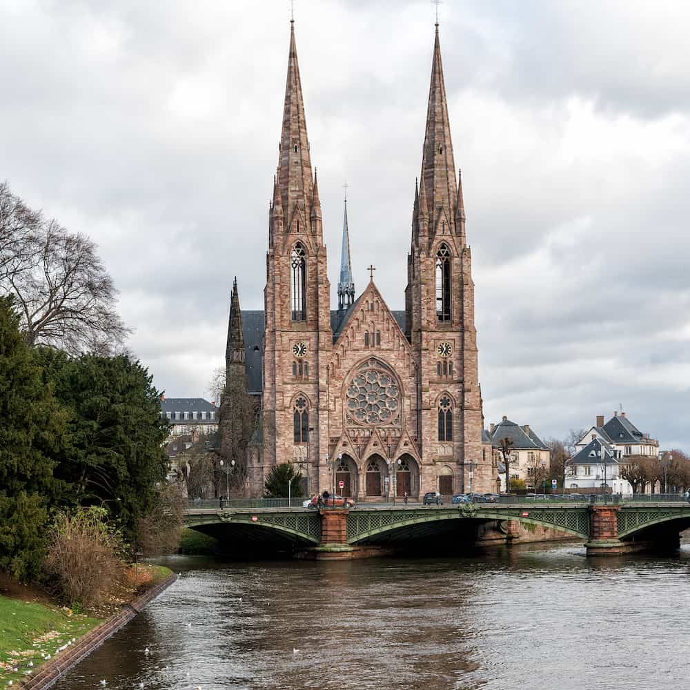 Strasbourg, Bas-Rhin / France - view of the Saint Paul's Church of Strasbourg on a cool winter day