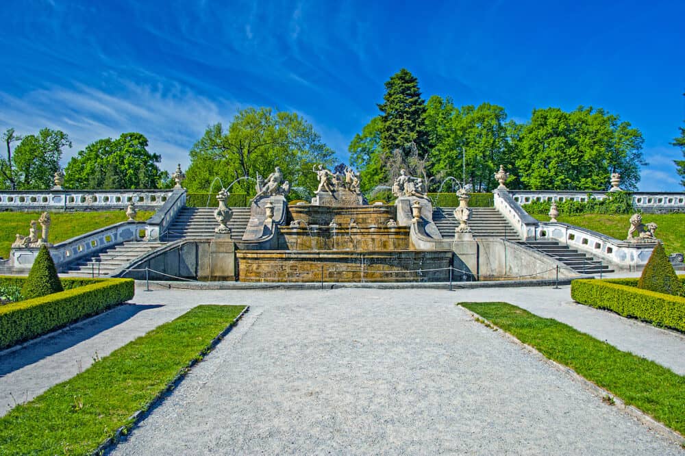View of the Zamecky park (The Castle Garden) in  Cesky Krumlov, South Bohemia, Czech Republic