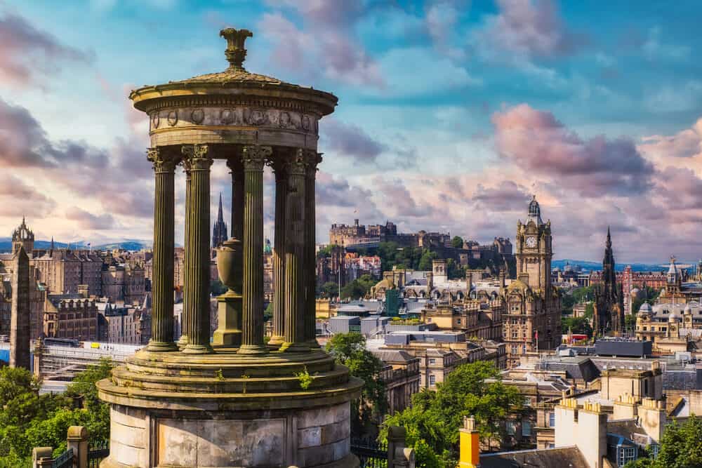 The city of Edinburgh in Scotland at sunset - View from Calton Hill