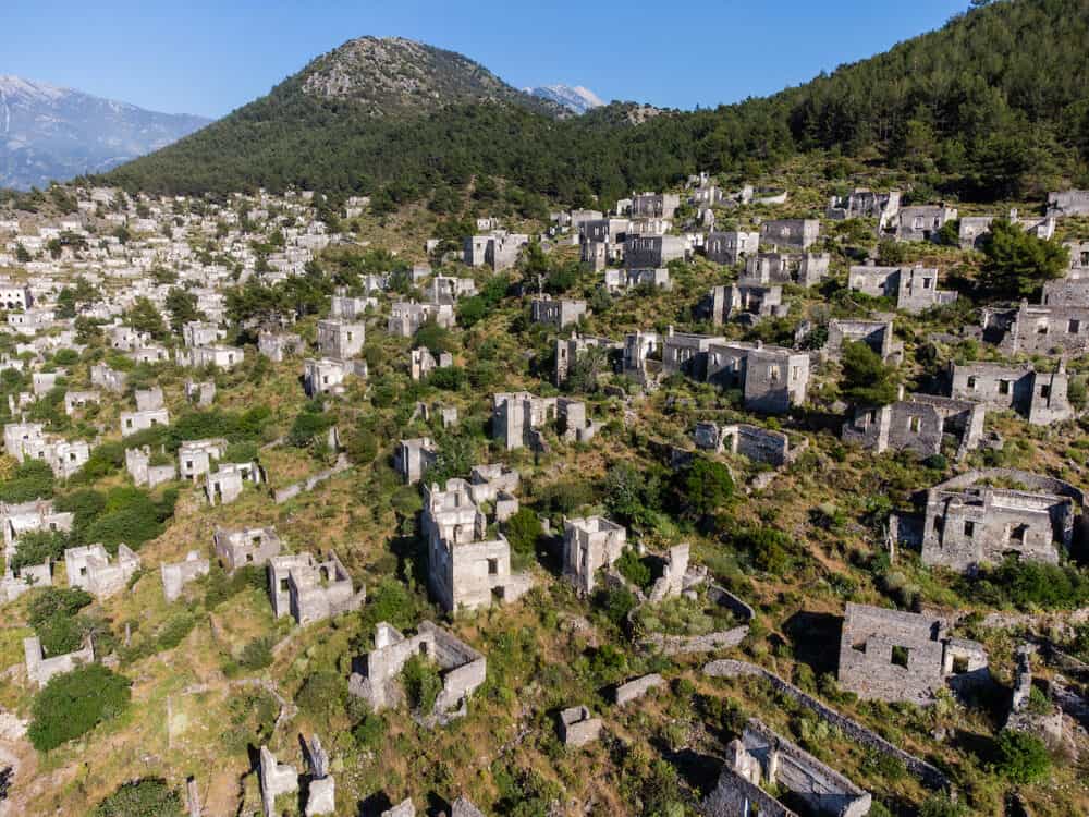 abandoned and destroyed ghost town kayakoy in Turkey
