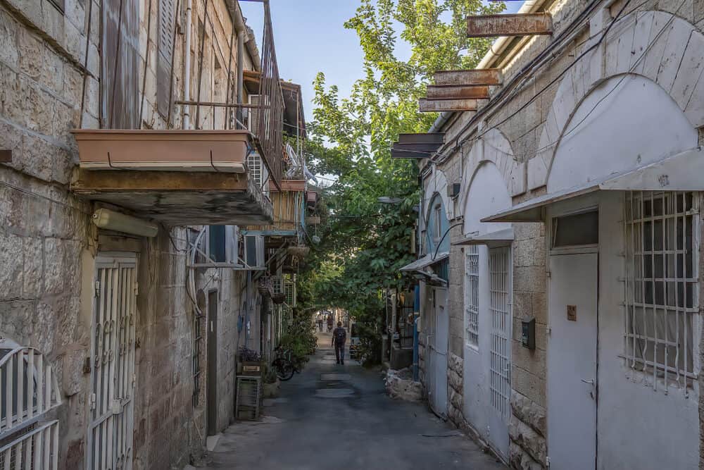 Jerusalem, Israel -  A typical shady alley in one of the old neighborhoods on Jerusalem, Israel