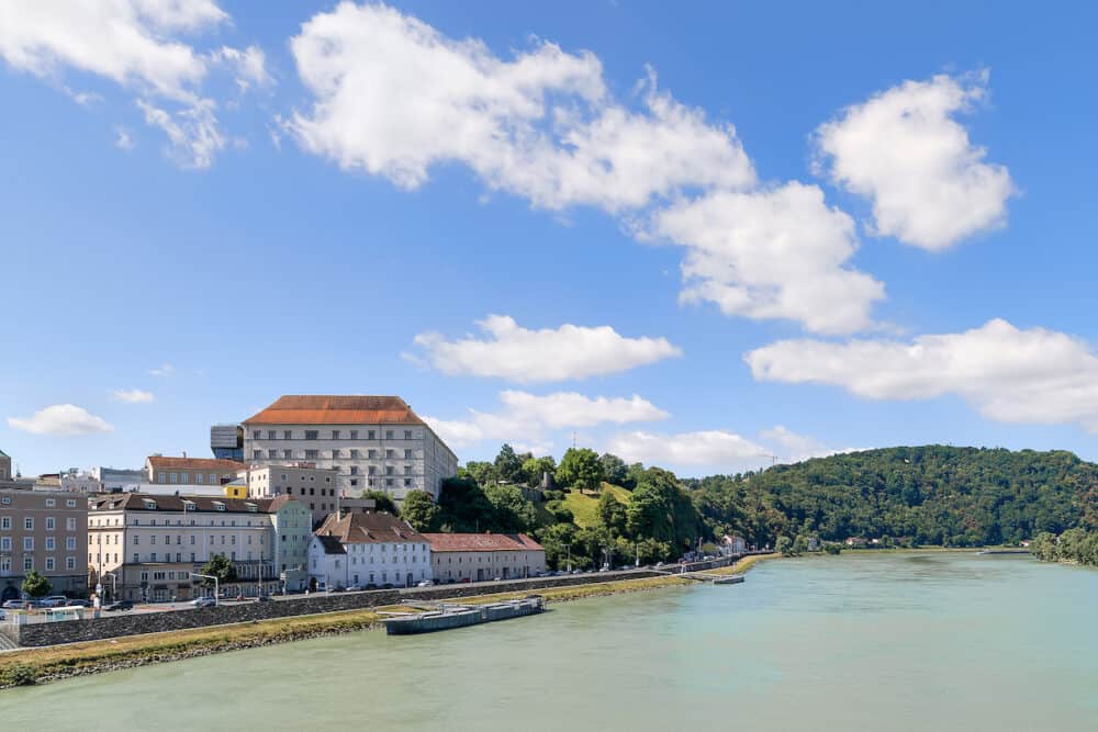 Image with view to the river Danube in Linz Austria