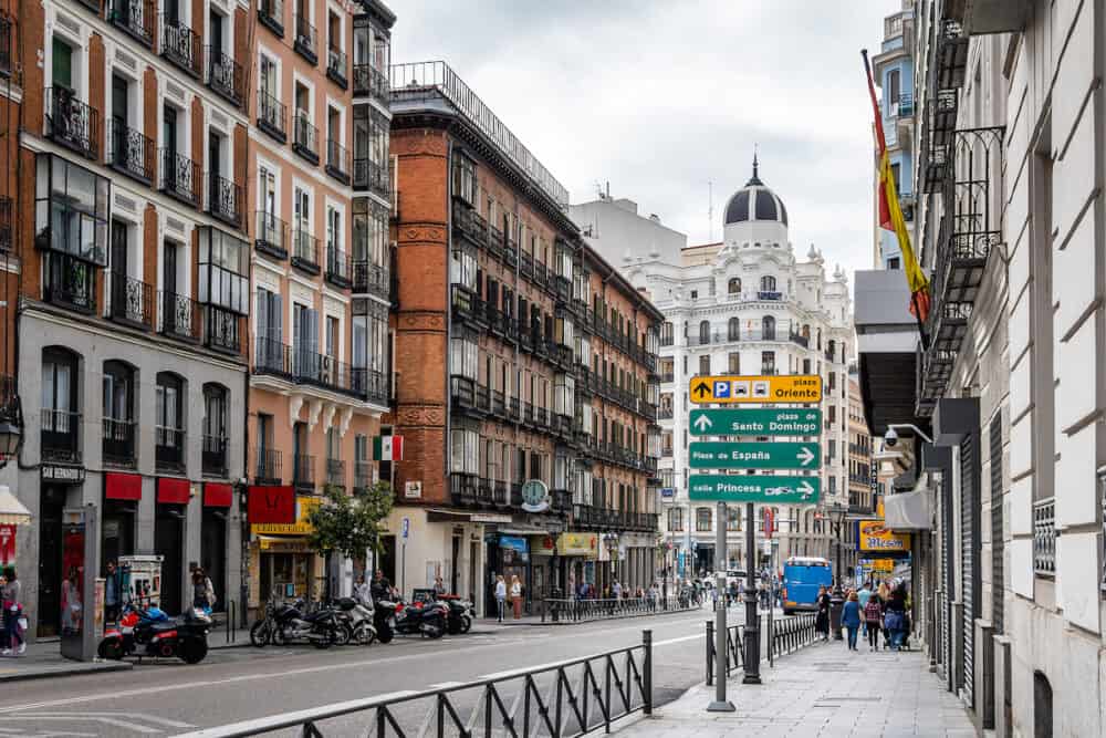 Madrid, Spain - Scenic View of San Bernardo street in Malasana Neighbourhood in Central Madrid. It is well known as a trendy quarter in the city