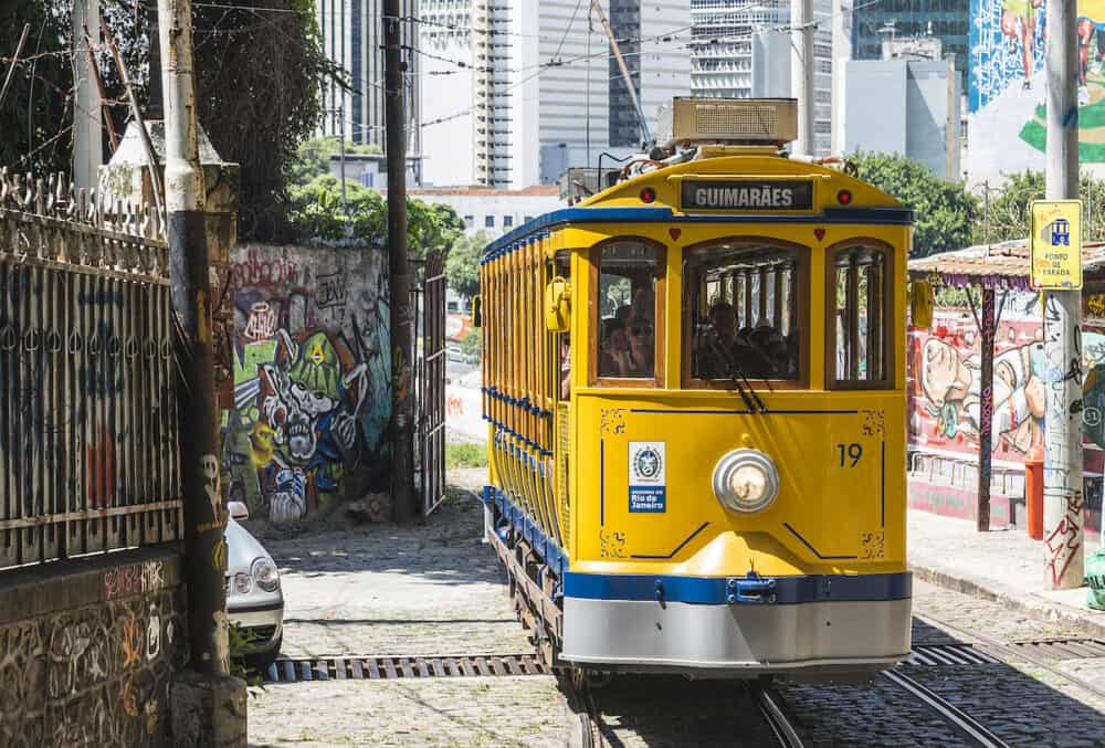 RIO DE JANEIRO After many years in Rio de Janeiro again have launched a famous tram from Lapa to Santa Teresa district Rio de Janeiro Brazil