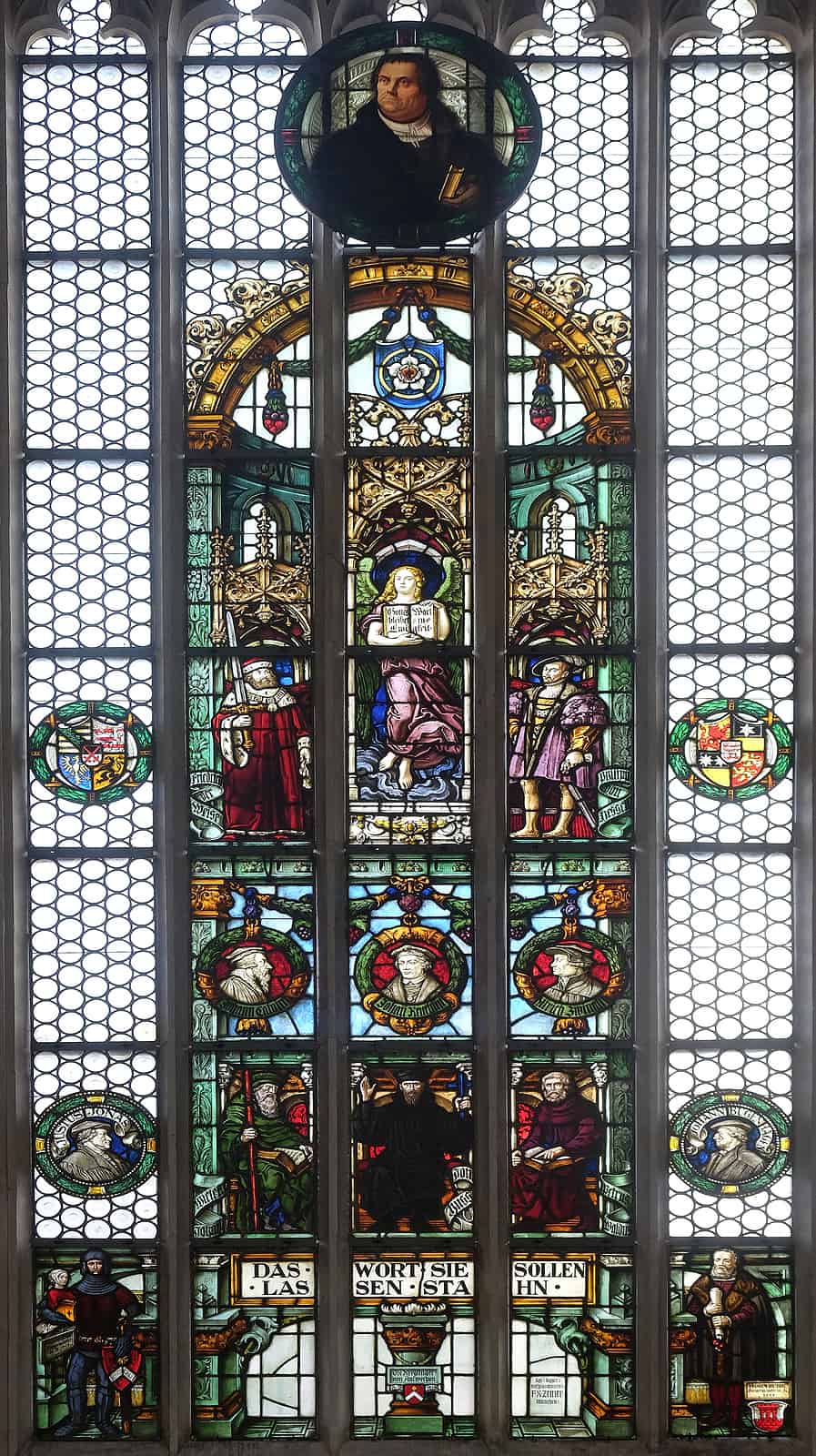 ROTHENBURG, GERMANY -  Stained glass window in the St James Church in Rothenburg ob der Tauber, Germany