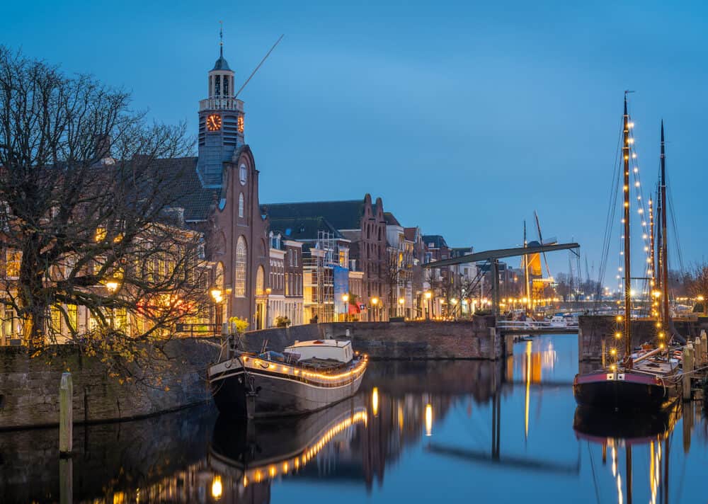 Historical Delfshaven district in Rotterdam in the evening