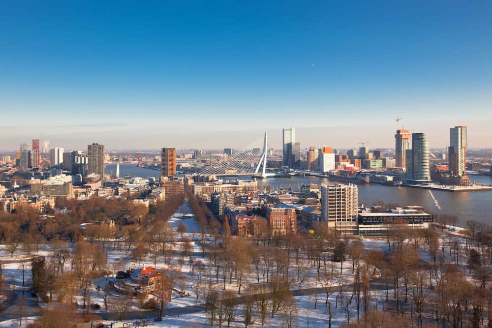 Rotterdam view from Euromast tower at winter sunny day. another Rotterdam views available