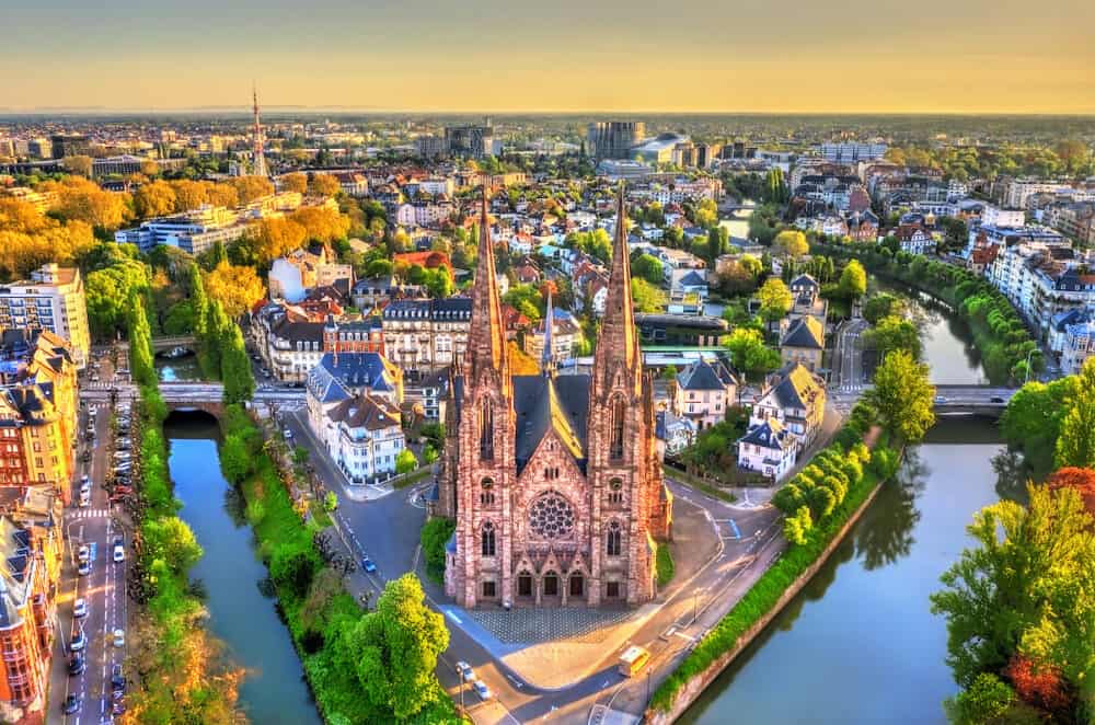 Aerial view of the Saint Paul Church in Strasbourg - Alsace, France