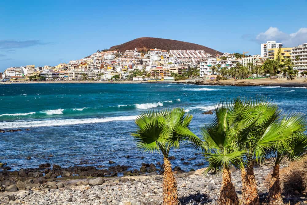 Los Cristianos, Tenerife, Spain - Landscape of the coastline of the popular resort in the southern part of Canary Island.