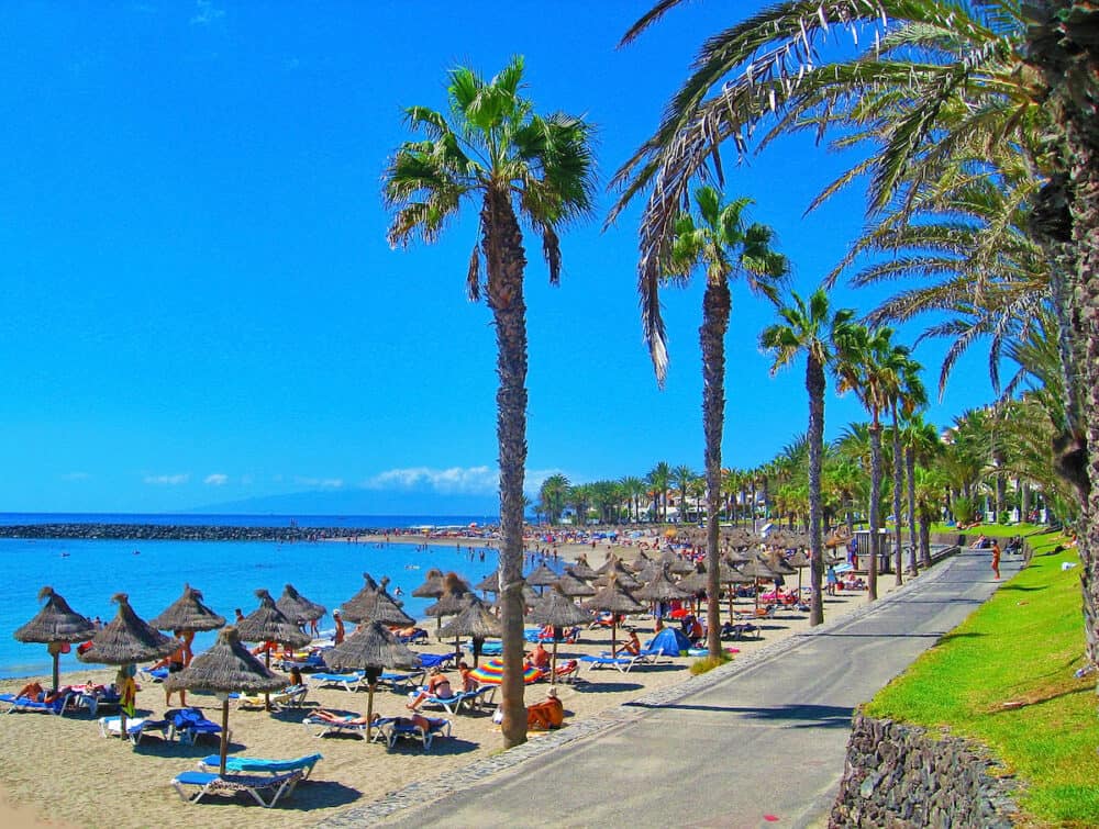 TENERIFE, CANARY, SPAIN - Playa de las Americas beach. This is the most famous beach of Tenerife