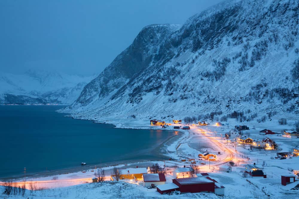 Grotfjord Village In The Winter Time, Aerial View, Kvaloya, Troms, Norway
Christmas Time, Arctic Circle, North of Norway