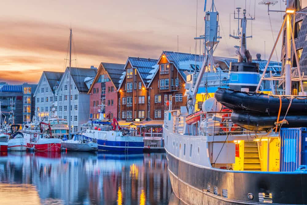 Tromso harbour at sunset, Norway
