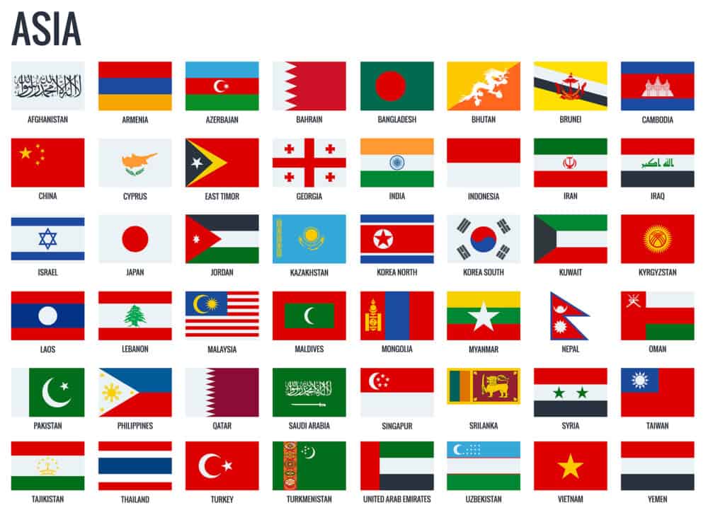Asia flags. All official national flags of the Asia